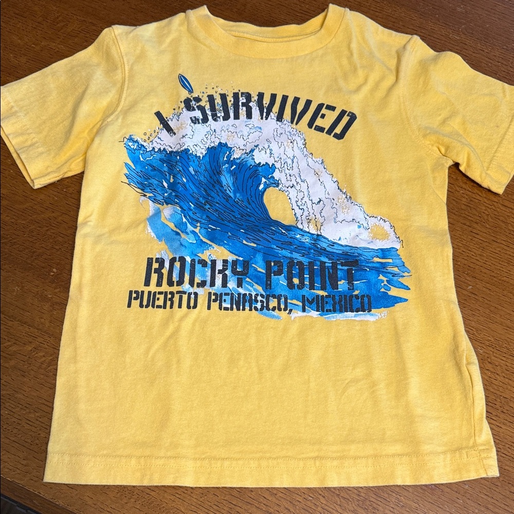 GAP Yellow Tee with Blue Wave Graphic
